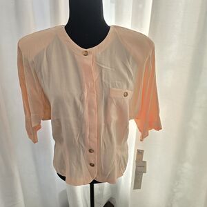 Vintage Deadstock Blouse Top Matching Headscarf 70s Sz 12 Womens Peach Cottage